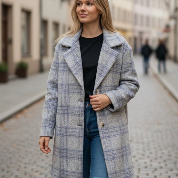 Sans Souci Jackets & Blazers - Sans Souci 15% Wool Mid-length Coat - Large - Lavender and Grey